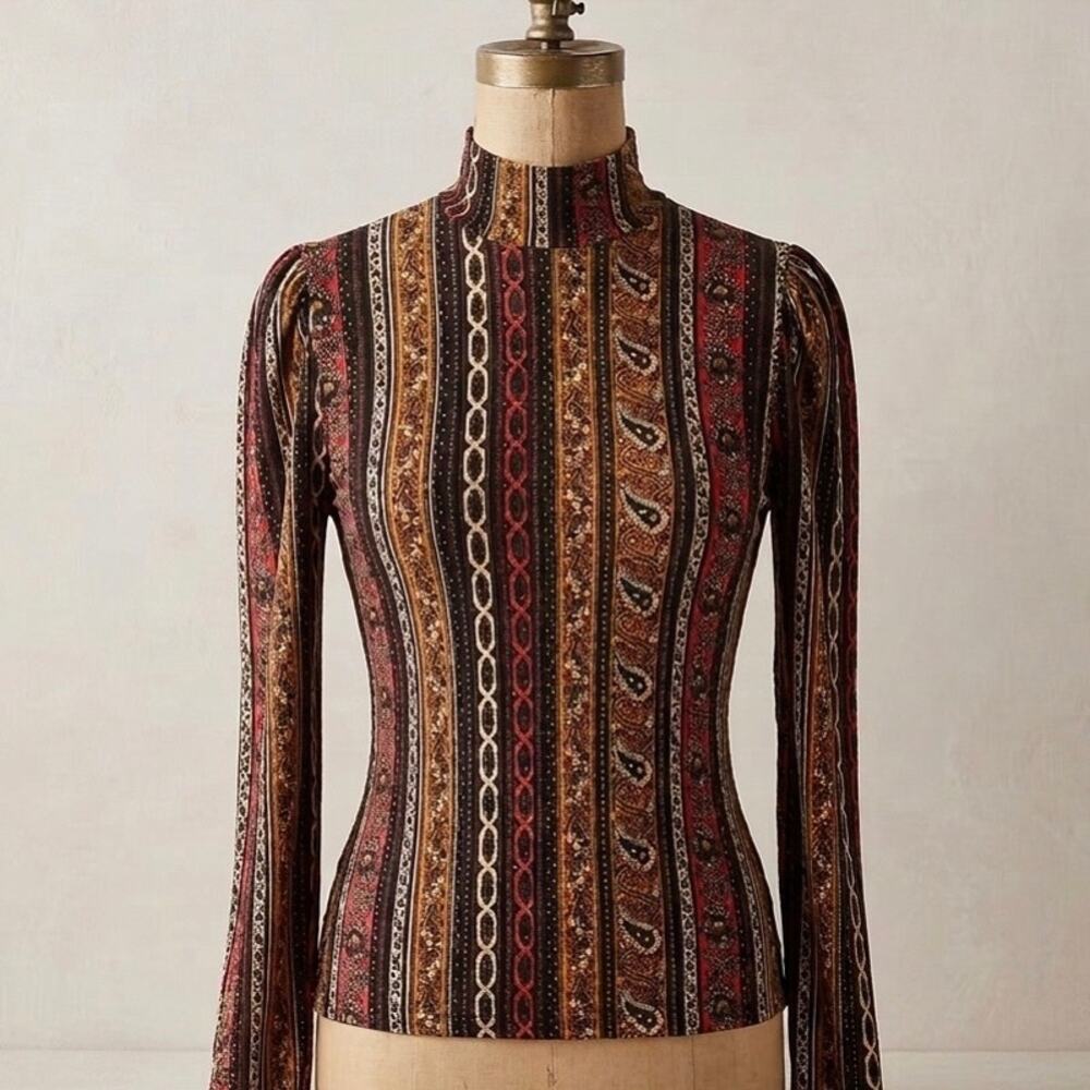 Free People Donatella Paisley Stripe Tie Sleeve Top Small 70s Boho Whimsygoth - Picture 1 of 6
